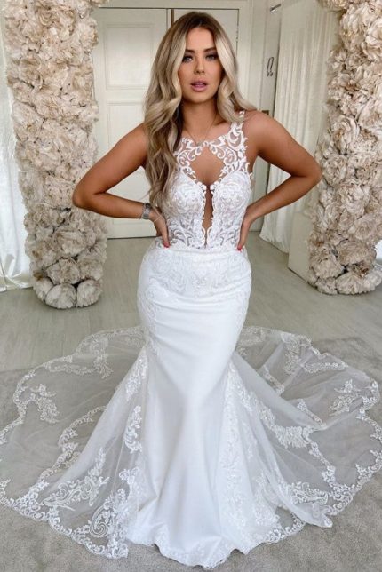 Bridal Gowns with Bandage Appliques and Lace StrapsMermaid Style