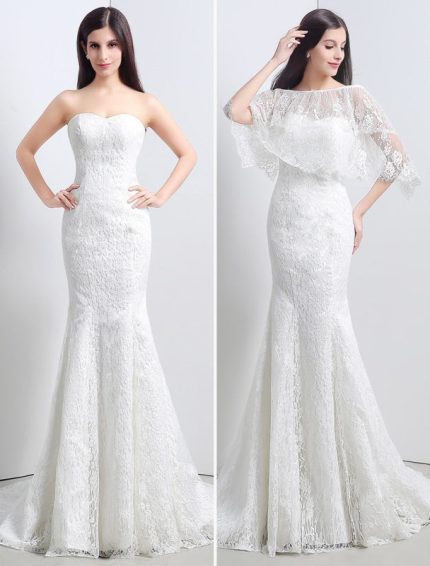Lace Cape with Trumpet/Mermaid Wedding DressSweetheart Backless Design
