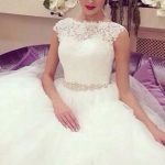 Bridal Wedding Dress with Ball Gown Silhouette Bateau Neckline and BeadingLace Tulle