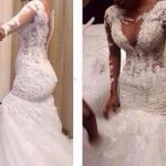 Long Sleeves Wedding Dresses with V-Neck and Mermaid SilhouetteLace Tulle