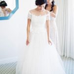 Illusion Neck Keyhole Off-shoulder Wedding Dress with Princess Style and Lace Tulle