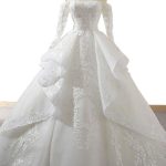 Off Shoulder Long Sleeve Tulle Wedding Dress with Lace-Up Design