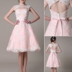 A-Line Bridal Dress with Cut Out Knee Length and Satin BowLace Wedding Dress