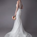 Ivory Beach Wedding Dress with Illusion Neckline and Sleeveless Chain DesignLace Wedding Dress with Train