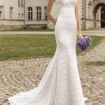 Beach Bridal Gowns with Mermaid Silhouette and V NecklineLace Wedding Dress