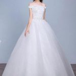 Applique Bridal Dress with Lace Up and Off The Shoulder DesignLace Wedding Dress with Floor Length