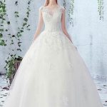 Satin Net Lace Up Bridal Dress with BeadsScoop Neck Sleeveless Lace Wedding Dress