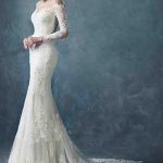 Trumpet Wedding Dress with Off Shoulder Design and Court TrainLace
