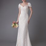 Vanilla Cream Bridal Dress with Short Sleeves and Sweetheart NecklineMermaid Wedding Dress with Train