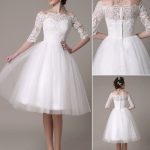 Short Off The Shoulder A-Line Knee Length Bridal Dress with Waist Rhinestone Embellishments