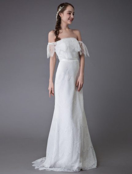 Boho Off Shoulder Bridal Dress for Summer Beach Wedding