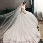 Ivory Lace Applique Off The Shoulder Short Sleeve Princess Bridal Gown with Train