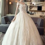 Princess Ball Gown Bridal Dress with Ivory Flowers Applique and Off The Shoulder Design