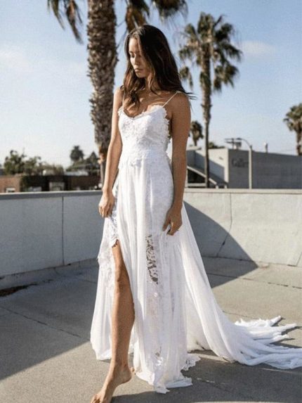 White Bohemian Wedding DressesLace