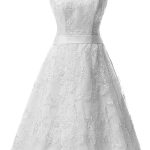 Tea-Length Lace Wedding Dress with Waistband