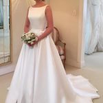 Satin Bridal Wedding Dress with V-Back and Bowknot
