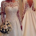 Chapel Satin Wedding Dress with Long Sleeves