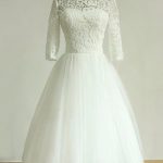 Tea-Length A-Line Bridal Wedding Dress with Half Sleeves
