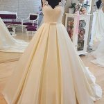 Lace Satin Court Train Sleeveless A-Line Wedding Dress with Pleats