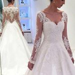Long Sleeve Sweetheart Court Train Lace A-Line Wedding Dress