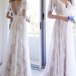 Romantic V-neck Short Sleeve Lace Court Train Bridal Gown