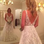 Sleeveless Court Train Lace A-Line Wedding Dress with V-Neck