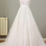 Sleeveless Illusion Lace Tulle A-Line Wedding Dress with V-Neck and Sash