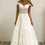 Off-Shoulder Corset Floor-Length Lace A-Line Wedding Dress