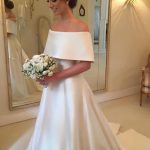Off-Shoulder Court Train Satin A-Line Bridal Wedding Dress