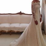 Off-Shoulder Scalloped Fishtail Full Sleeve Lace A-Line Bridal Dress