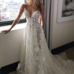 Backless Chapel Lace Tulle A-Line Wedding Dress with Strap Detail