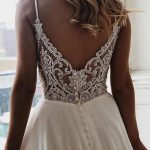 V-Neck Open Back Chapel Lace Chiffon A-Line Wedding Dress with Straps