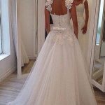 Open Back Ivory Tulle A-Line Wedding Dress with Sweetheart Neckline and Flower Embellishment