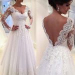 Stunning V-Neck Open Back Sweep Train Lace Tulle Bridal Gown