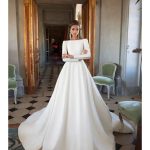 Deep V Neck Tulle Wedding DressLong A-Line Style