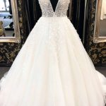 A-Line Wedding Dress with Appliques Lace and Backless Church Train