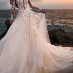 Court Train Lace Tulle Wedding Dresses with SleevesLong A-Line Style