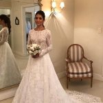 Lace Wedding Dress with SleevesLong A-Line Style