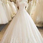 Off Shoulder Court Train Lace Tulle Wedding Dresses with SleevesLong A-Line Style