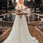 Off-the-Shoulder 3D Floral Wedding Dress with Lace AppliquesLong A-Line Style