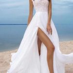 Off The Shoulder Chiffon Backless Wedding Dresses with SlitLong A-Line Style