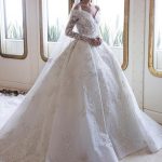 Off-the-Shoulder Sweetheart Backless Appliques Lace Crystal Wedding Dress with SleevesLong A-Line Style