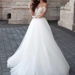 Sleeve Lace Tulle Backless Wedding Dresses with SleevesLong A-Line Style