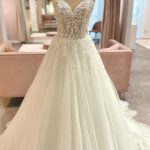 Sweetheart Floral Lace Tulle Wedding Dress with Spaghetti StrapsLong A-Line Style
