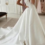 Strapless Sweep Brush Train Stretch Satin Wedding DressesLong A-Line Style