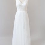 Straps V-neck Chiffon Open Back Wedding DressLong A-Line Style