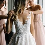 Straps V-neck Floral Beads Tulle Backless Wedding DressLong A-Line Style