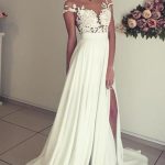 Sweetheart Appliques Lace Chiffon Wedding Dress with Slit in Long A-Line Style