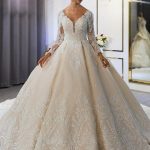 Sweetheart Backless Appliques Lace Sequins Wedding Dress with Sleeves in Long A-Line Style