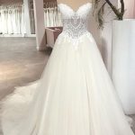Sweetheart Backless Tulle Appliques Lace Wedding Dress in Long A-Line Style